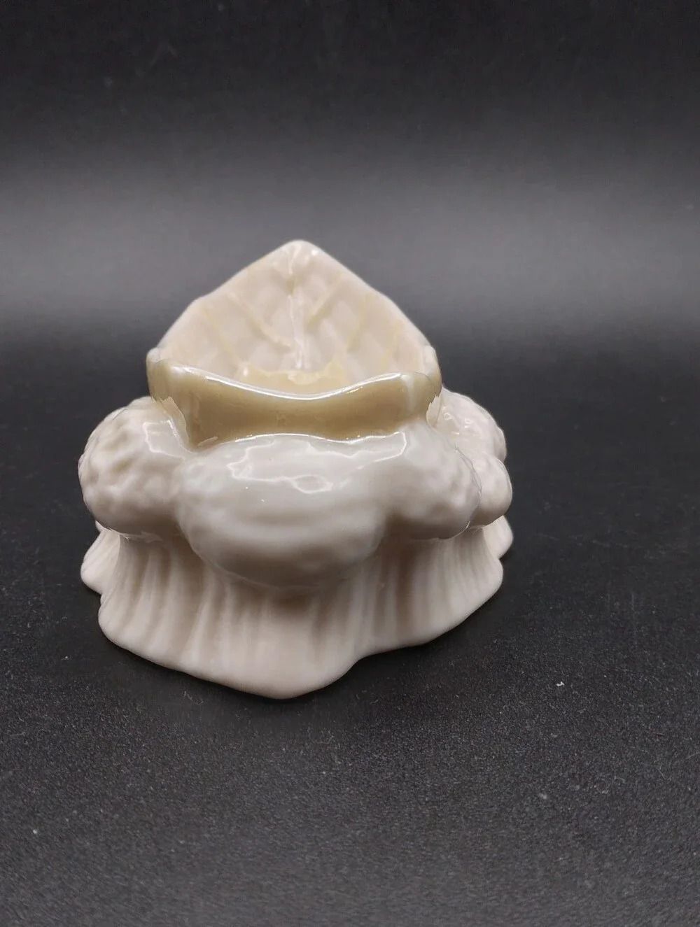 Vintage Belleek Pottery Row Boat On Waves Salt Cellar/Trinket Dish/Ashtray